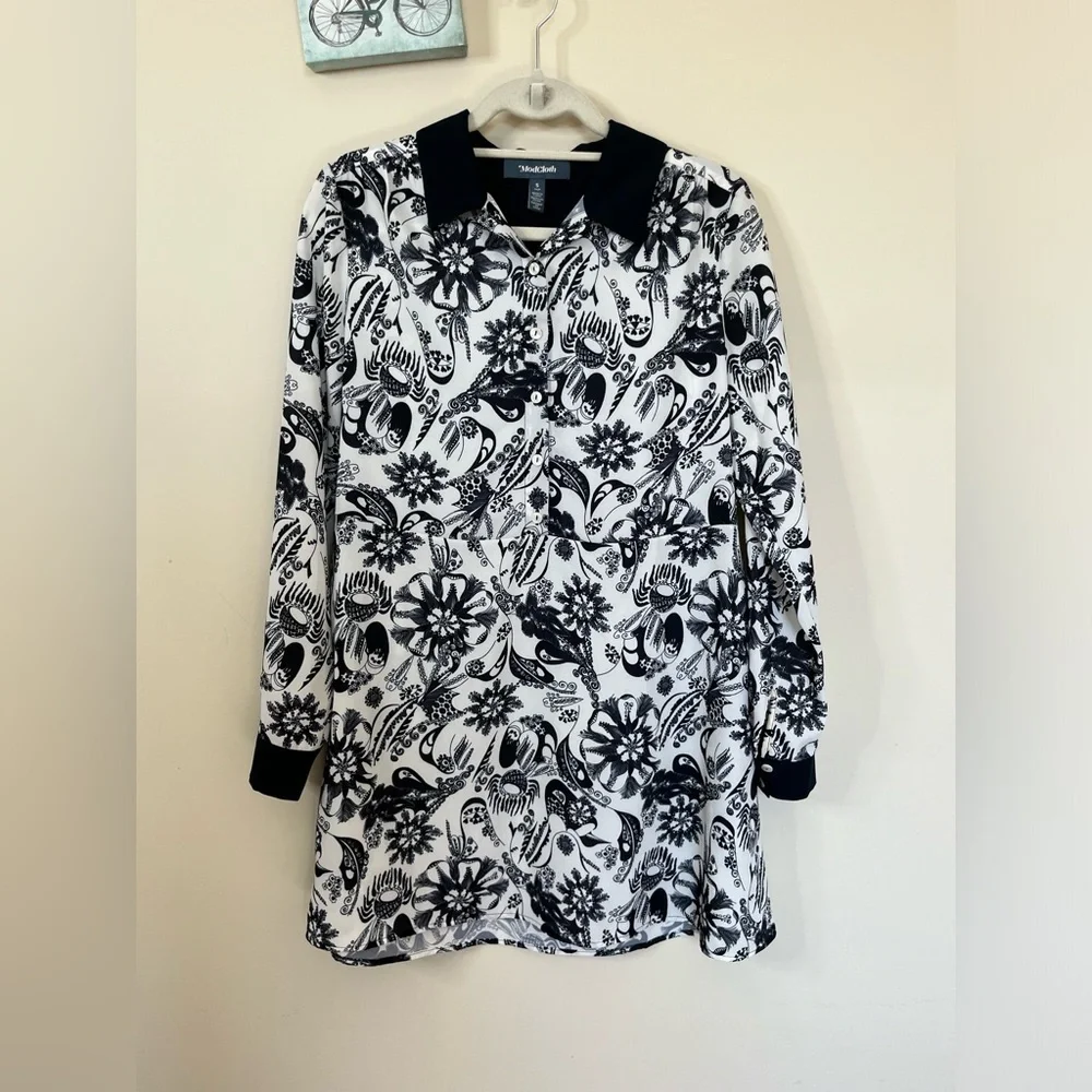 ModCloth Pretty In Ink Black and White Shirtdress New with Flaw Size Sma…